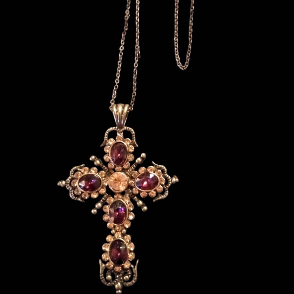 Gorgeous vintage golden amethyst cross necklace